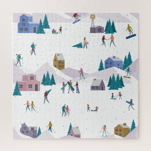 Winteralpen feestdagen: actieve mensen naadloos legpuzzel (Verticaal)