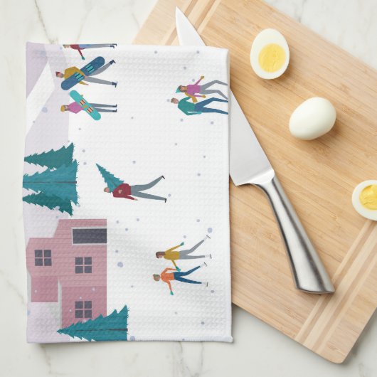 Winteralpen feestdagen: actieve mensen naadloos theedoek (Quarter Fold)