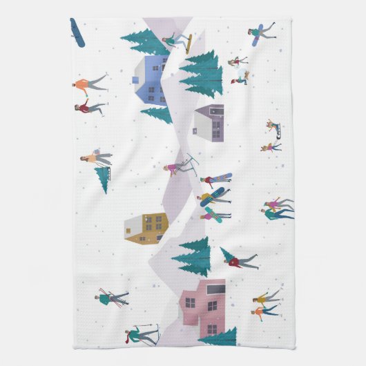 Winteralpen feestdagen: actieve mensen naadloos theedoek (Verticaal)