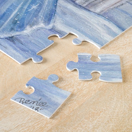 Winterangelpuzzel met witte wolven van Renee Legpuzzel (Zijkant)