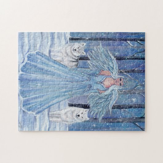 Winterangelpuzzel met witte wolven van Renee Legpuzzel (Horizontaal)