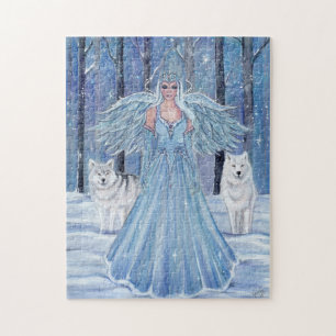 Winterangelpuzzel met witte wolven van Renee Legpuzzel