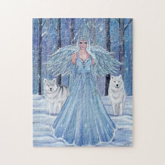 Winterangelpuzzel met witte wolven van Renee Legpuzzel (Verticaal)