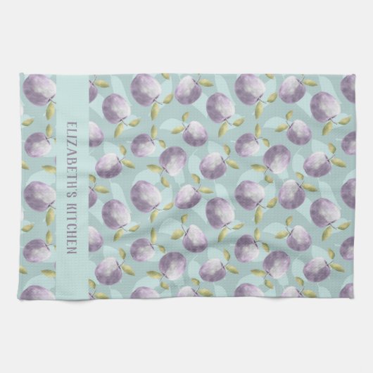 Winterappels koud groen en paarse gepersonaliseerd theedoek (Horizontaal)