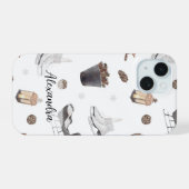 Winteravontuur, dennenappels, sleeën, Schaatsen iPhone 15 Case (Achterkant horizontaal)