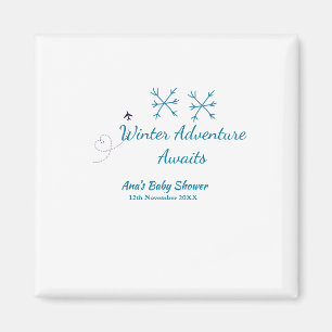 Winteravontuur wacht baby shower blauwe sneeuwvlok magneet