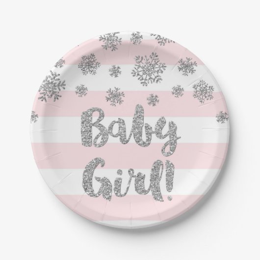 WinterBaby shower Bord Roze stroop Zilver (Voorkant)