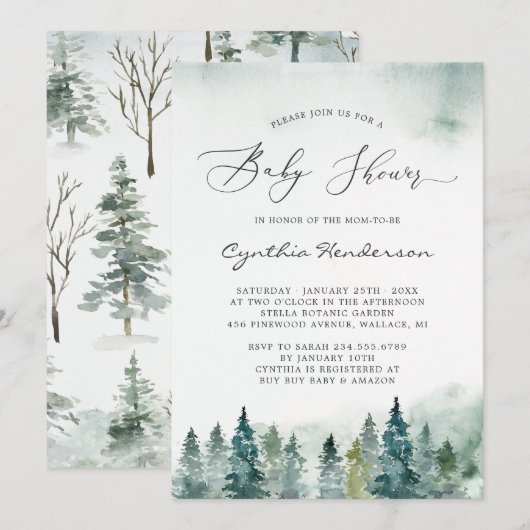 WinterBaby shower Elegant Chic Forest Pine Trees Kaart (Voorkant / Achterkant)