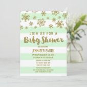 WinterBaby shower Mint Stripes Gold Snowflakes Kaart (Staand voorkant)