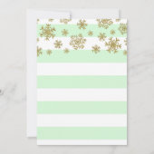WinterBaby shower Mint Stripes Gold Snowflakes Kaart (Achterkant)