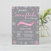 WinterBaby shower Roze witte en grijze sneeuwvlok Kaart (Staand voorkant)