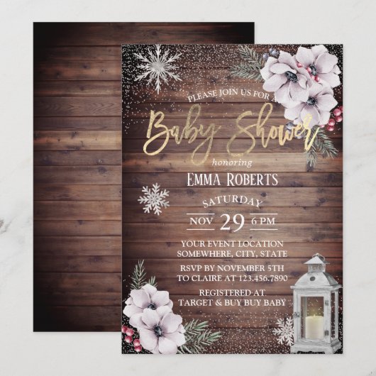 WinterBaby shower Rustic Lantern Snowflakes Kaart (Voorkant / Achterkant)