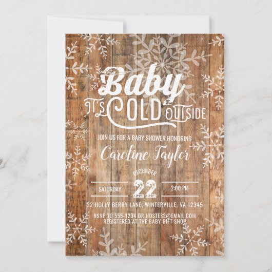 WinterBaby shower Rustische sneeuwvlokken op hout Kaart (Voorkant)