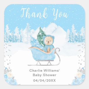 Winterbeer Blauwe Arrenslee Baby Shower Dank Je Vierkante Sticker