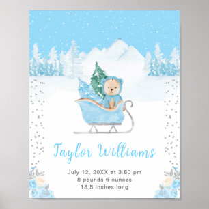 Winterbeer Blauwe Slede Geboorte Statistieken Poster