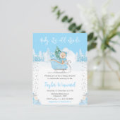 Winterbeer Blauwe slee Babyshower Briefkaart (Staand voorkant)