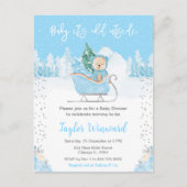 Winterbeer Blauwe slee Babyshower Briefkaart (Voorkant)