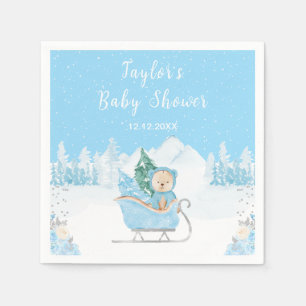 Winterbeer Blauwe slee Babyshower Servet