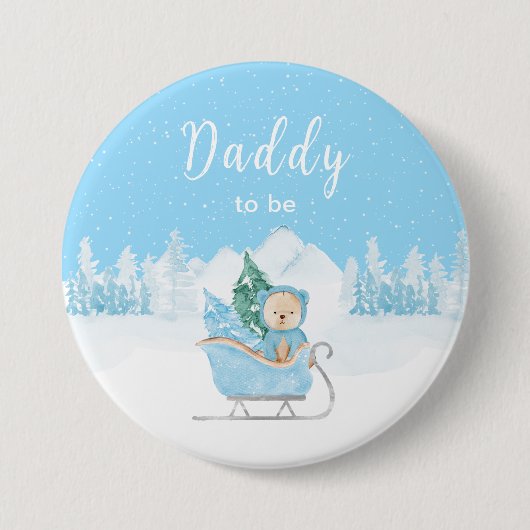Winterbeer Blauwe slee Papa wordt Ronde Button 7,6 Cm (Voorkant)