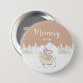 Winterbeer Bruine slee Aanstaande moeder Ronde Button 7,6 Cm (Voorkant /achterkant)