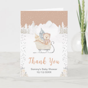 Winterbeer Bruine slee Baby Shower Bedankt