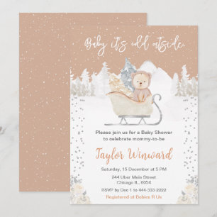 Winterbeer Bruine slee Baby Shower Kaart