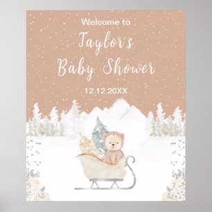 Winterbeer Bruine slee Baby Shower Welkom Poster