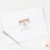 Winterbeer Bruine slee Merry Christmas Vierkante Sticker (Envelop)