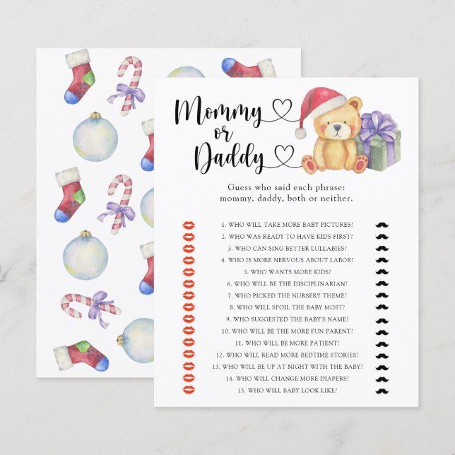 Winterbeer - mama of papa babyshower spel (Voorkant / Achterkant)