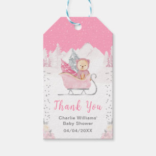 Winterbeer Roze Slede Baby Shower Bedankt Cadeaulabel