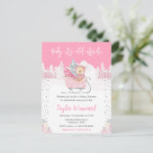 WinterBeer Roze Sleigh Baby shower Briefkaart (Staand voorkant)