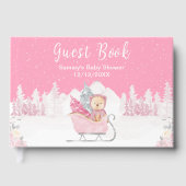 WinterBeer Roze Sleigh Baby shower Gastenboek (Voorkant)