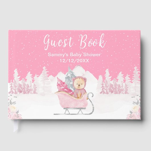 WinterBeer Roze Sleigh Baby shower Gastenboek (Voorkant)