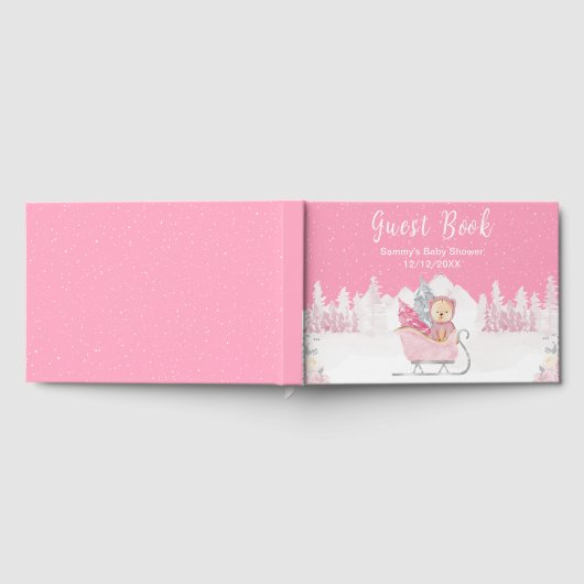 WinterBeer Roze Sleigh Baby shower Gastenboek (Volledig)
