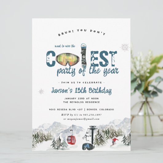 winterberg | Snowboarden Skiën Party Kaart (Staand voorkant)