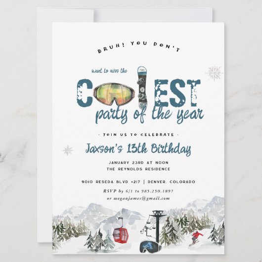 winterberg | Snowboarden Skiën Party Kaart (Voorkant)