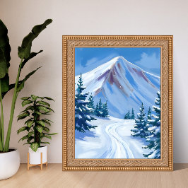 Winterberg Waterverf Sneeuw Natuur Landschap Poster
