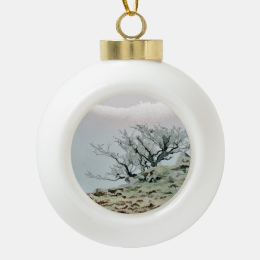 WINTERBERGBOOM KERAMISCHE BAL ORNAMENT (Voorkant)
