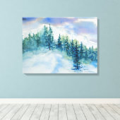 Winterbergen Sneeuwbomen Waterverf Canvas Afdruk (Insitu (Houten vloer))