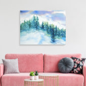 Winterbergen Sneeuwbomen Waterverf Canvas Afdruk (Insitu (Woonkamer))
