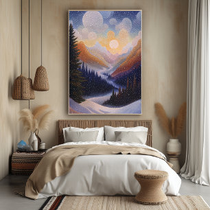 Winterbergvallei in Pointillistische stijl Poster