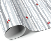 Winterberken: grijze bomen, rode vogels cadeaupapier (Rol Hoek)