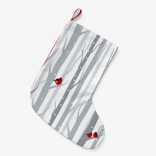 Winterberken: grijze bomen, rode vogels kleine kerstsok (Voorkant (Hangend))