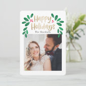 Winterberries Bewerkbare Kleur Vakantie Fotokaart Feestdagenkaart (Staand voorkant)