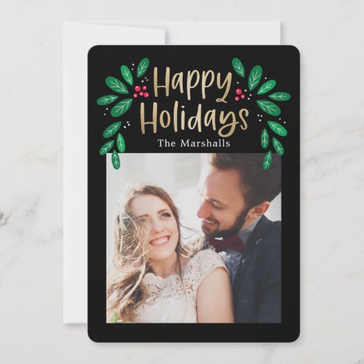 Winterberries Editable Color Holiday Photo Card Feestdagenkaart (Voorkant)