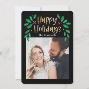 Winterberries Editable Color Holiday Photo Card Feestdagenkaart