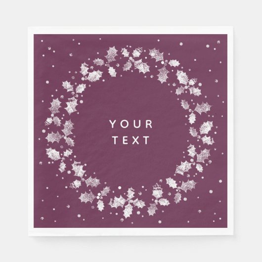 Winterberry bedrukt Holly Wreated Custom Kerstmis Servet (Voorkant)