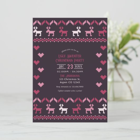 Winterberry Bliss Ugly Sweater Christmas Party Kaart (Staand voorkant)