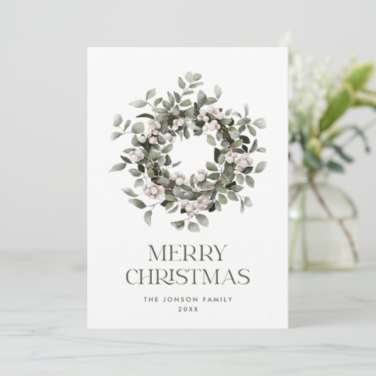 Winterberry Bohemian Kerstkrans Groet Feestdagenkaart (Staand voorkant)