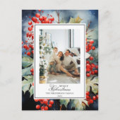 Winterberry Botanische Waterverf Kerstfoto Feestdagenkaart (Voorkant)